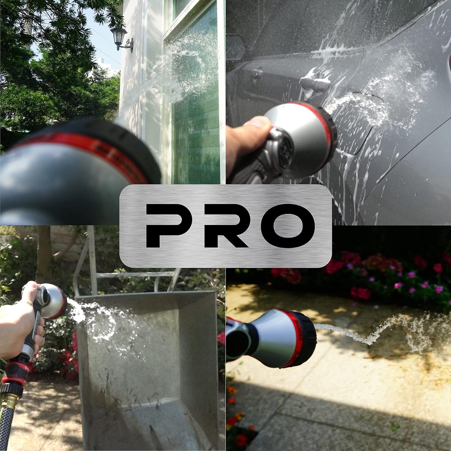 PRO 94833 Metal Front Trigger 6-Pattern Turbo Nozzle | Heavy-Duty Hose Sprayer for Garden, Lawn, Plants, Outdoor Cleaning, Durable Aluminum Core, Quick Connect Set Bundle