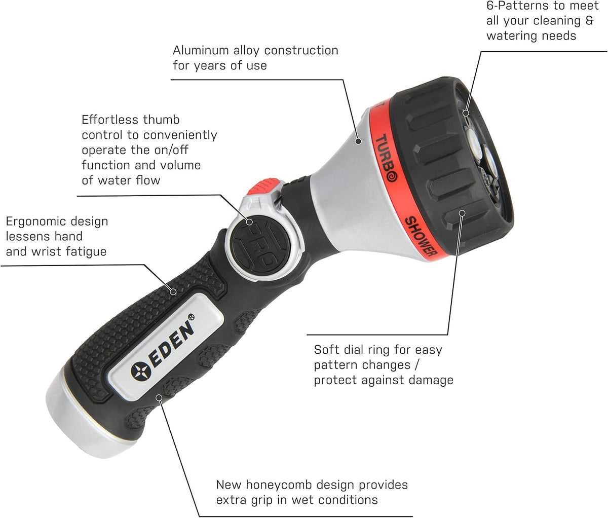 PRO 94833 Metal Front Trigger 6-Pattern Turbo Nozzle | Heavy-Duty Hose Sprayer for Garden, Lawn, Plants, Outdoor Cleaning, Durable Aluminum Core, Quick Connect Set Bundle