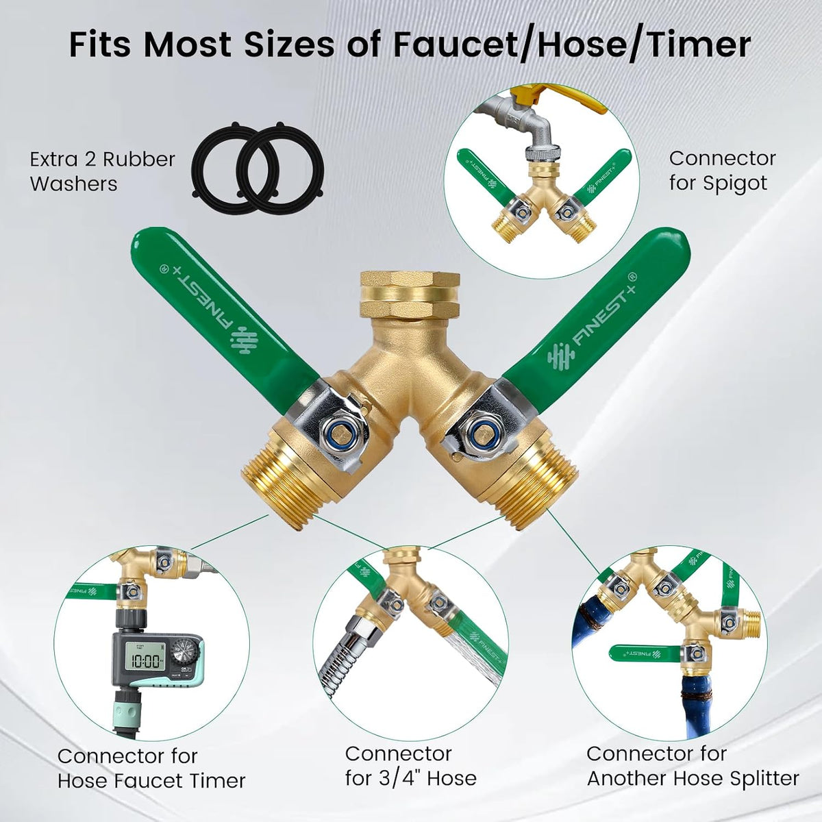 + Garden Hose Splitter 2 Way, Heavy Duty Brass Y Valve Garden Hose Splitter With Stainless Steel Long Handle, Full Flow Hose Splitter Connector, Y Valve 3/4 Inch GHT Thread
