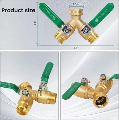 + Garden Hose Splitter 2 Way, Heavy Duty Brass Y Valve Garden Hose Splitter With Stainless Steel Long Handle, Full Flow Hose Splitter Connector, Y Valve 3/4 Inch GHT Thread