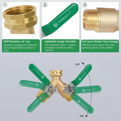 + Garden Hose Splitter 2 Way, Heavy Duty Brass Y Valve Garden Hose Splitter With Stainless Steel Long Handle, Full Flow Hose Splitter Connector, Y Valve 3/4 Inch GHT Thread