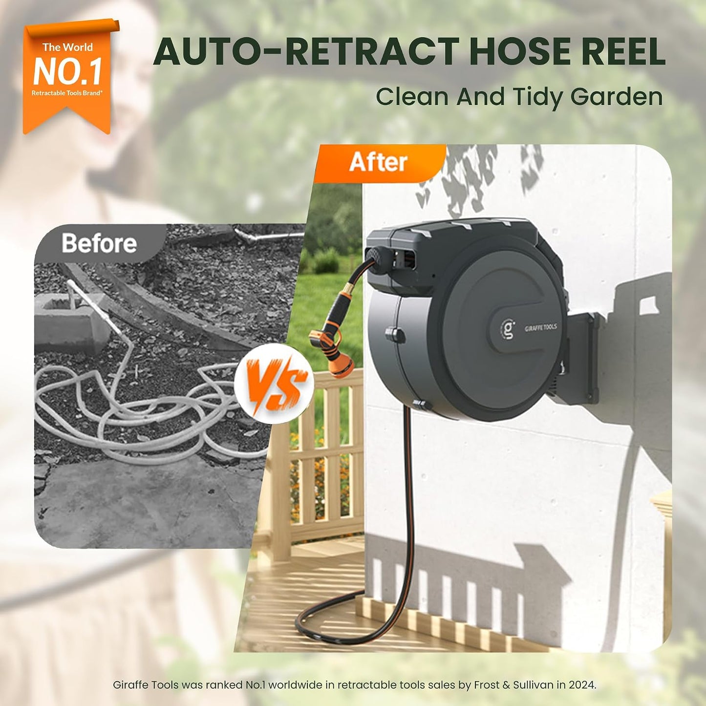 Retractable Garden Hose Reel 1/2"130FT Wall Mount Auto Rewind