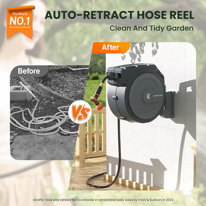 Retractable Garden Hose Reel 1/2"130FT Wall Mount Auto Rewind
