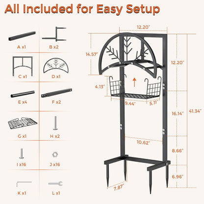 Heavy Duty Garden Hose Holder with Storage Basket, Holds Up to 160FT Hose, Freestanding Metal Water Hose Organizer with 4 Anchor Spikes, for Outdoor Yard Lawn Patio
