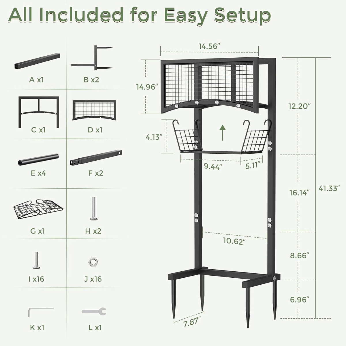 Heavy Duty Garden Hose Holder with Storage Basket, Holds Up to 160FT Hose, Freestanding Metal Water Hose Organizer with 4 Anchor Spikes, for Outdoor Yard Lawn Patio