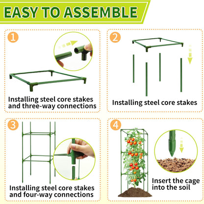 3 Pack Square Tomato Cages for Garden - 42 Inch Heavy Duty Tomato Plant Support Stakes, Sturdy Metal Core with Rust-Resistant Coating, Tomato Trellis for Raised Beds