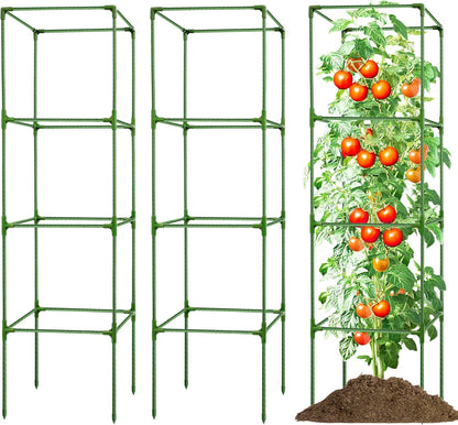 3 Pack Square Tomato Cages for Garden - 42 Inch Heavy Duty Tomato Plant Support Stakes, Sturdy Metal Core with Rust-Resistant Coating, Tomato Trellis for Raised Beds