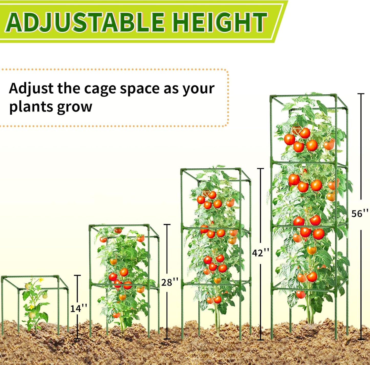 3 Pack Square Tomato Cages for Garden - 42 Inch Heavy Duty Tomato Plant Support Stakes, Sturdy Metal Core with Rust-Resistant Coating, Tomato Trellis for Raised Beds
