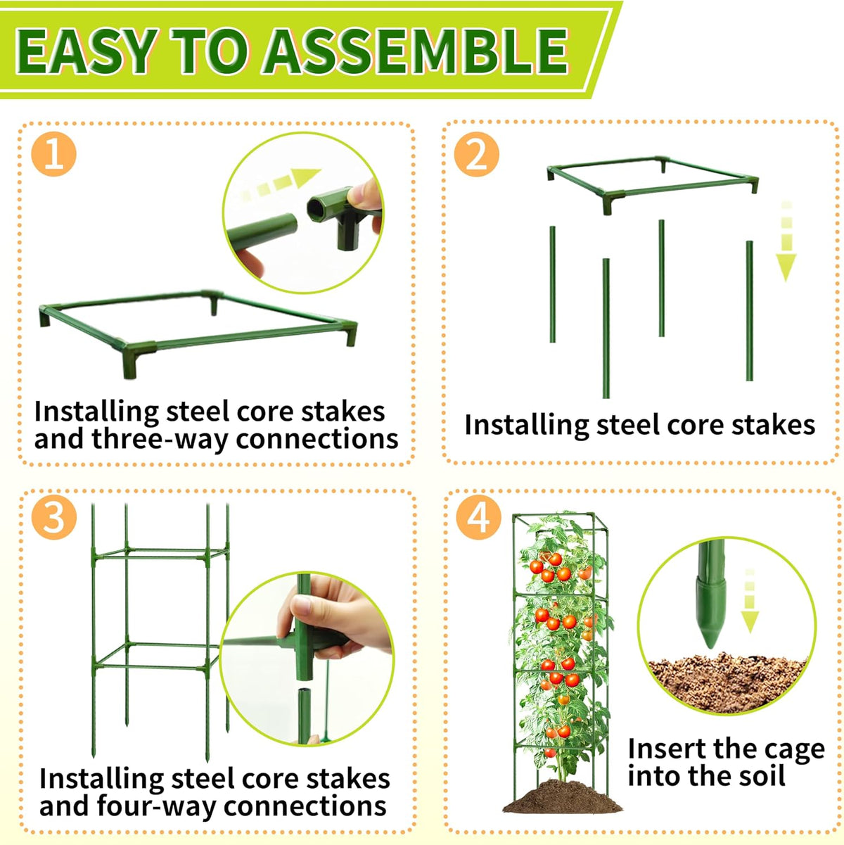 3 Pack Square Tomato Cages for Garden - 42 Inch Heavy Duty Tomato Plant Support Stakes, Sturdy Metal Core with Rust-Resistant Coating, Tomato Trellis for Raised Beds