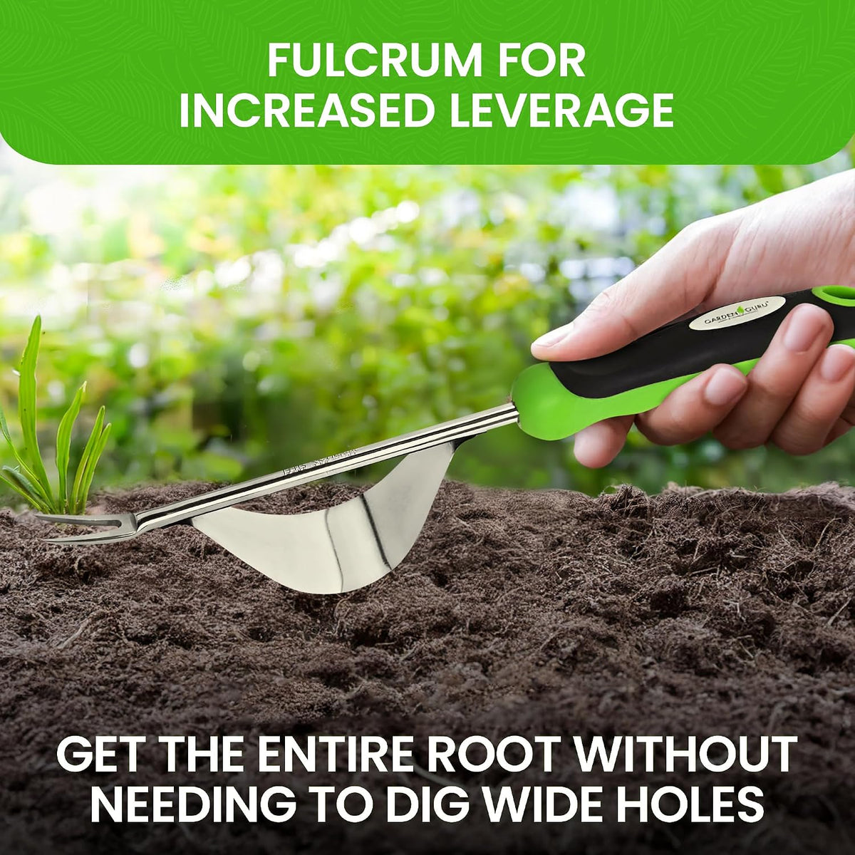 Dandelion Weeder Tool with Fulcrum - Rust Resistant Stainless Steel Weed Puller Weed Puller with Leverage Base, V-Shaped Fork Tip & Ergonomic Handle - for Planting & Weeding (2 Pack)