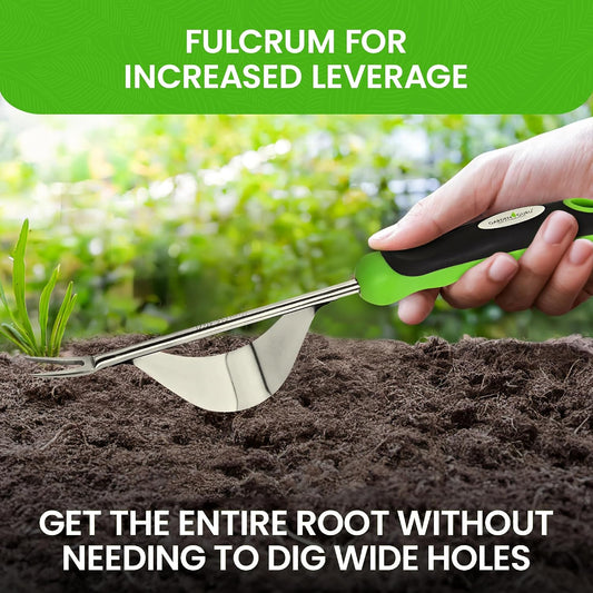 Dandelion Weeder Tool with Fulcrum - Rust Resistant Stainless Steel Weed Puller Weed Puller with Leverage Base, V-Shaped Fork Tip & Ergonomic Handle - for Planting & Weeding (2 Pack)