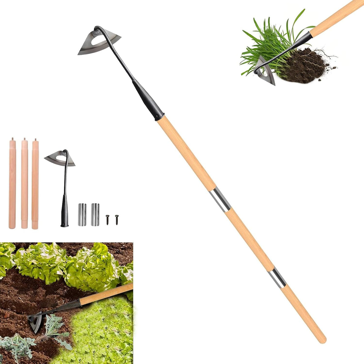 Gardening Tools Hollow Hoe, All-Steel Hardened Hollow Hoe with 55 Inch Long Handle, Sharp Edge Garden Weeding Tools, Garden Weeder Tool Shovel Weed Puller for Backyard Loosening Farm Planting Weeding