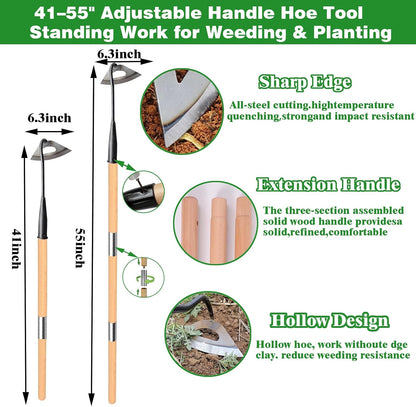 Gardening Tools Hollow Hoe, All-Steel Hardened Hollow Hoe with 55 Inch Long Handle, Sharp Edge Garden Weeding Tools, Garden Weeder Tool Shovel Weed Puller for Backyard Loosening Farm Planting Weeding