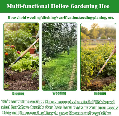 Gardening Tools Hollow Hoe, All-Steel Hardened Hollow Hoe with 55 Inch Long Handle, Sharp Edge Garden Weeding Tools, Garden Weeder Tool Shovel Weed Puller for Backyard Loosening Farm Planting Weeding