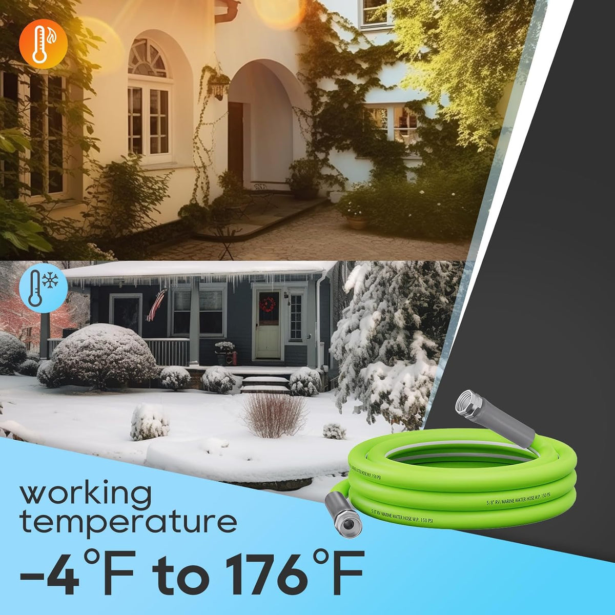RV Water Hose, 15 FT, 5/8'' Inside Diameter Garden Hose