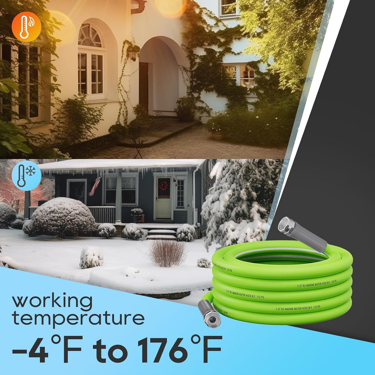 RV Water Hose, 15 FT, 5/8'' Inside Diameter Garden Hose