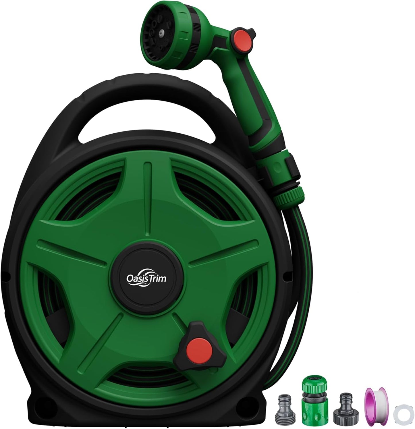 1/2" x 50FT Retractable Garden Hose Reel，With 10 Patterns Spray Nozzle，Portable Heavy Duty Garden Hose Holder for Garden Watering，Car & Patio Washing，Pet Cleaning（Green）