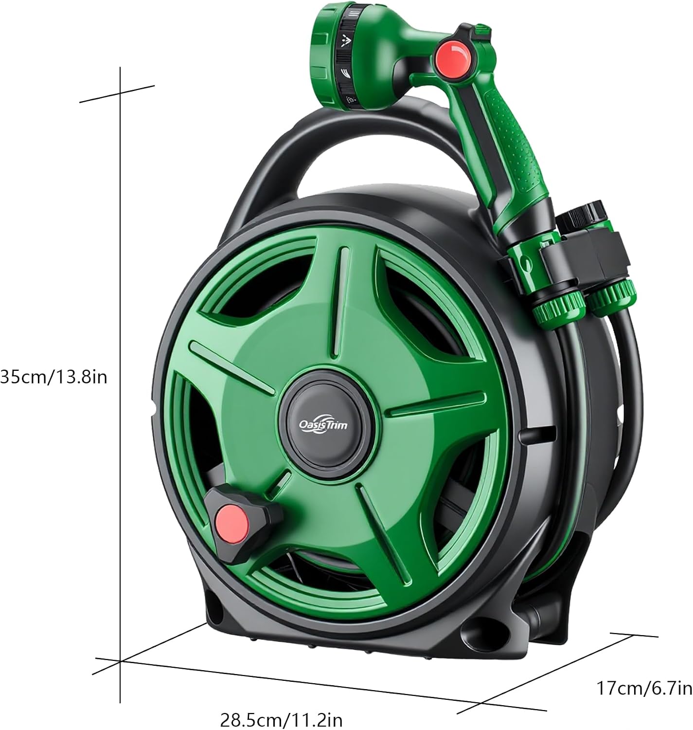 1/2" x 50FT Retractable Garden Hose Reel，With 10 Patterns Spray Nozzle，Portable Heavy Duty Garden Hose Holder for Garden Watering，Car & Patio Washing，Pet Cleaning（Green）