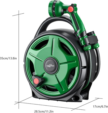 1/2" x 50FT Retractable Garden Hose Reel，With 10 Patterns Spray Nozzle，Portable Heavy Duty Garden Hose Holder for Garden Watering，Car & Patio Washing，Pet Cleaning（Green）