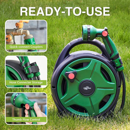 1/2" x 50FT Retractable Garden Hose Reel，With 10 Patterns Spray Nozzle，Portable Heavy Duty Garden Hose Holder for Garden Watering，Car & Patio Washing，Pet Cleaning（Green）