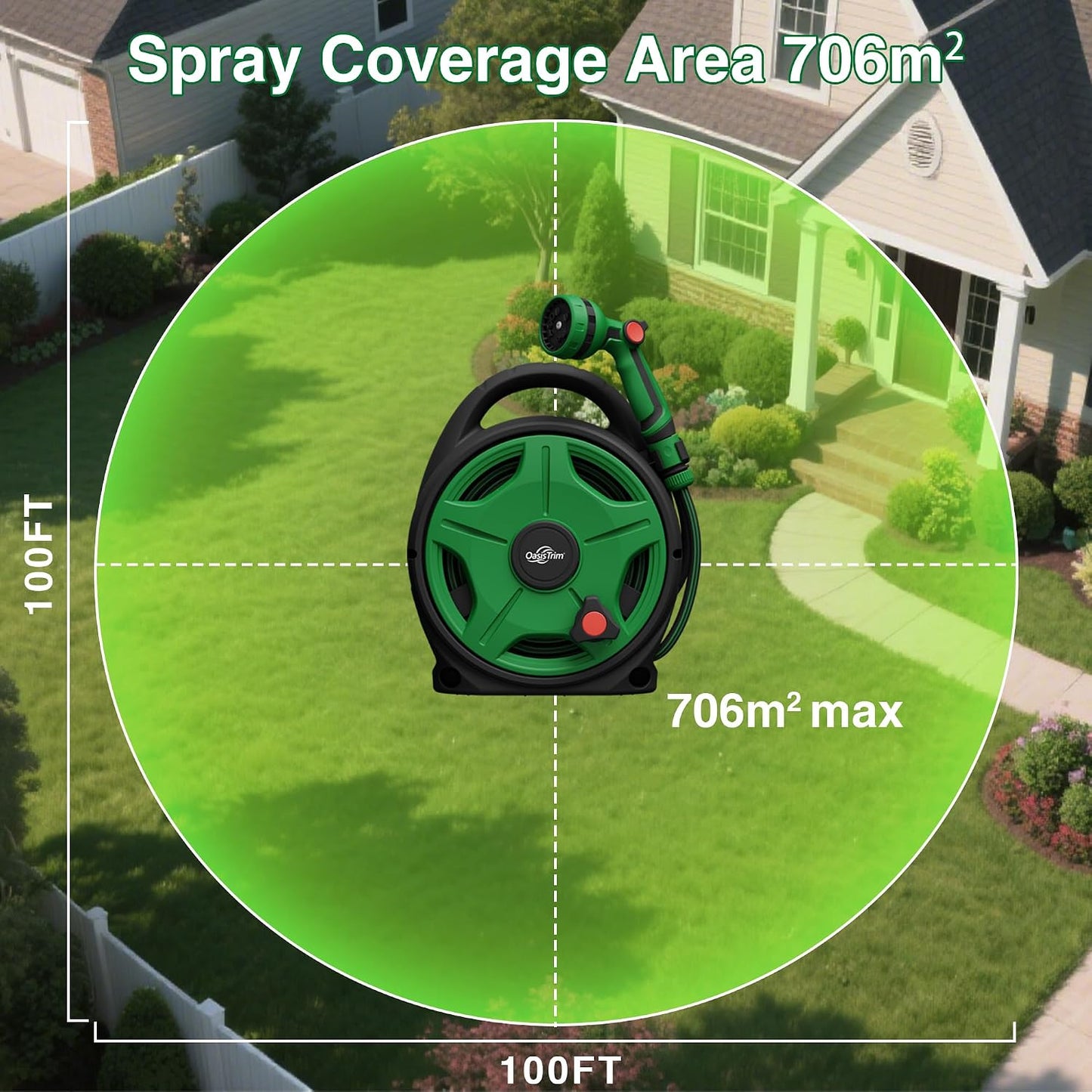 1/2" x 50FT Retractable Garden Hose Reel，With 10 Patterns Spray Nozzle，Portable Heavy Duty Garden Hose Holder for Garden Watering，Car & Patio Washing，Pet Cleaning（Green）