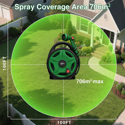 1/2" x 50FT Retractable Garden Hose Reel，With 10 Patterns Spray Nozzle，Portable Heavy Duty Garden Hose Holder for Garden Watering，Car & Patio Washing，Pet Cleaning（Green）