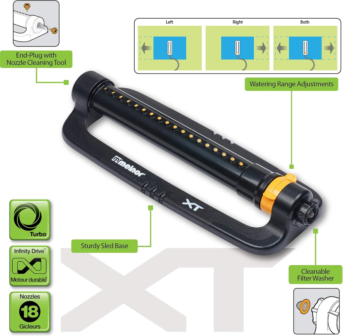 XT Oscillating Sprinkler, 4500 Sq Ft: Flow, Width & Range Adjust