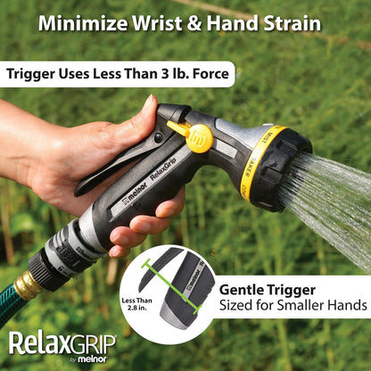 65187AMZ RelaxGrip 8-Pattern Hose Nozzle with Quick Connect Bundle, Ergonomic Rear Trigger, Lightweight Water Nozzle, Arthritis Foundation Ease of Use Certified, Black, Yellow