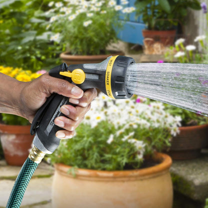 65187AMZ RelaxGrip 8-Pattern Hose Nozzle with Quick Connect Bundle, Ergonomic Rear Trigger, Lightweight Water Nozzle, Arthritis Foundation Ease of Use Certified, Black, Yellow