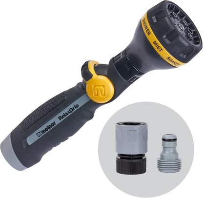 65187AMZ RelaxGrip 8-Pattern Hose Nozzle with Quick Connect Bundle, Ergonomic Rear Trigger, Lightweight Water Nozzle, Arthritis Foundation Ease of Use Certified, Black, Yellow
