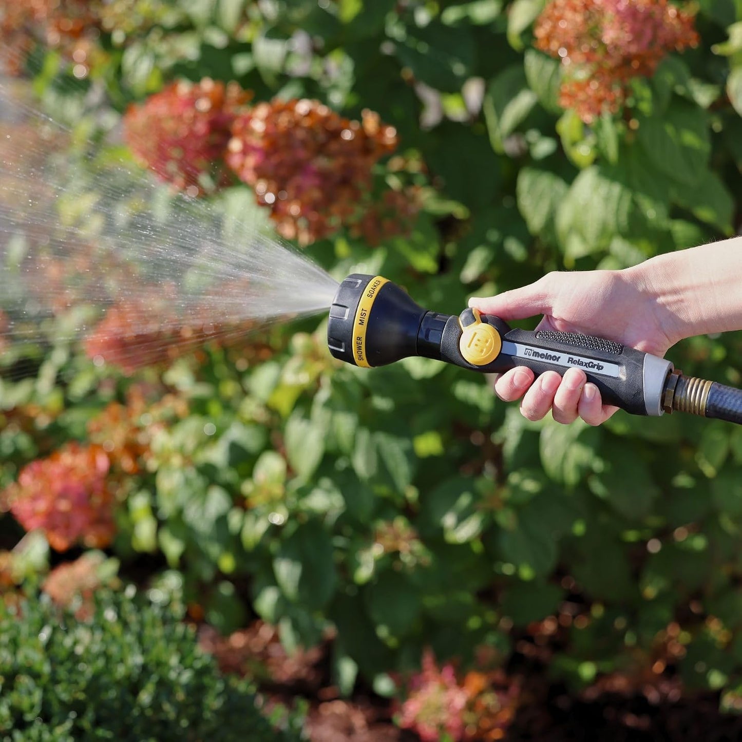 65187AMZ RelaxGrip 8-Pattern Hose Nozzle with Quick Connect Bundle, Ergonomic Rear Trigger, Lightweight Water Nozzle, Arthritis Foundation Ease of Use Certified, Black, Yellow
