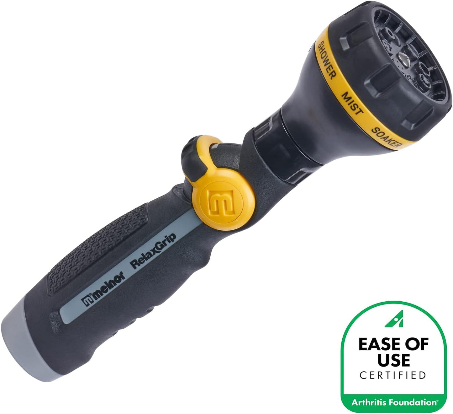 65187AMZ RelaxGrip 8-Pattern Hose Nozzle with Quick Connect Bundle, Ergonomic Rear Trigger, Lightweight Water Nozzle, Arthritis Foundation Ease of Use Certified, Black, Yellow