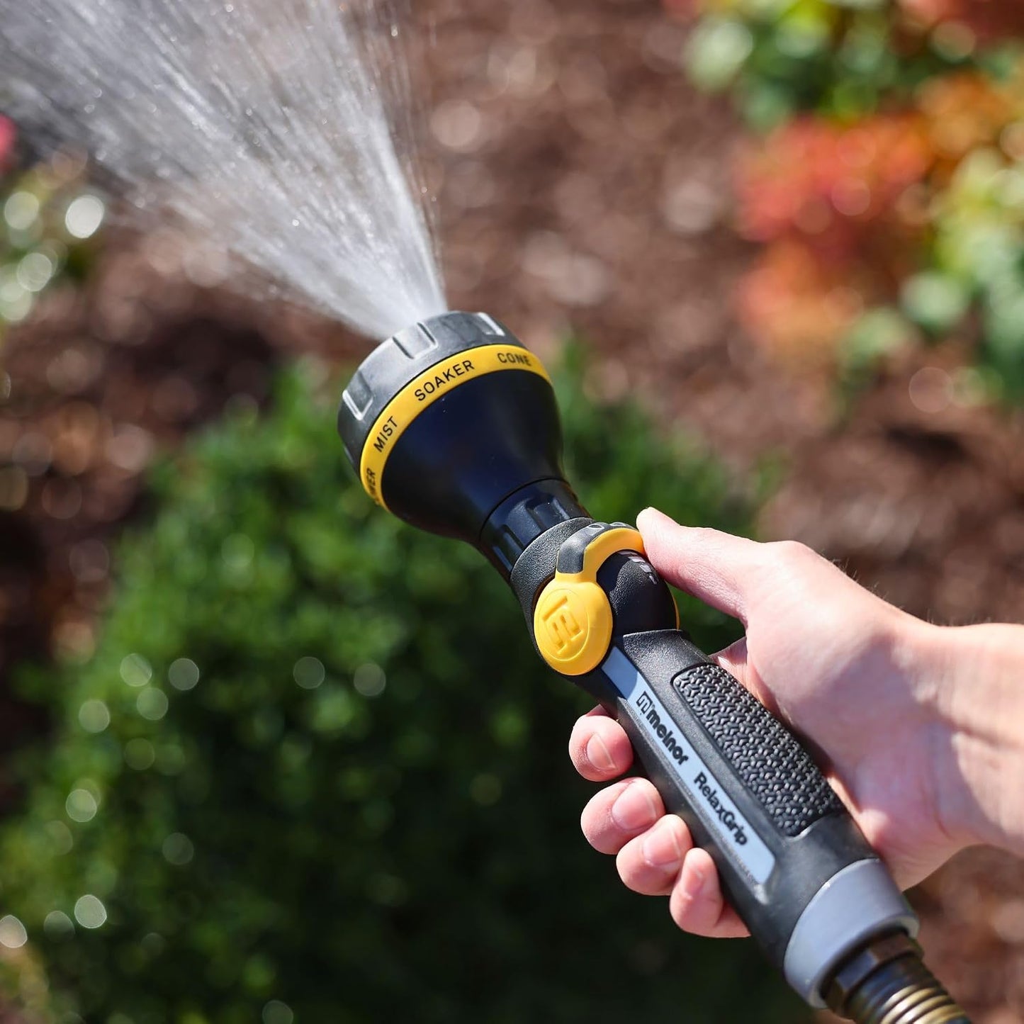 65187AMZ RelaxGrip 8-Pattern Hose Nozzle with Quick Connect Bundle, Ergonomic Rear Trigger, Lightweight Water Nozzle, Arthritis Foundation Ease of Use Certified, Black, Yellow