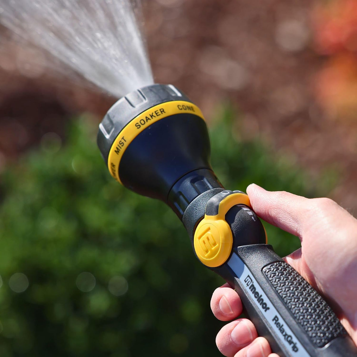 65187AMZ RelaxGrip 8-Pattern Hose Nozzle with Quick Connect Bundle, Ergonomic Rear Trigger, Lightweight Water Nozzle, Arthritis Foundation Ease of Use Certified, Black, Yellow