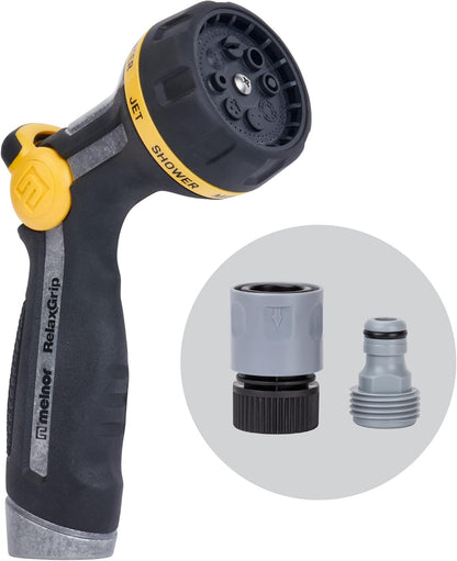 65187AMZ RelaxGrip 8-Pattern Hose Nozzle with Quick Connect Bundle, Ergonomic Rear Trigger, Lightweight Water Nozzle, Arthritis Foundation Ease of Use Certified, Black, Yellow