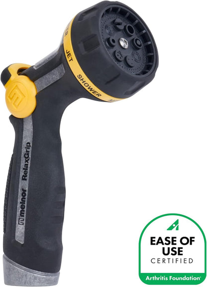 65187AMZ RelaxGrip 8-Pattern Hose Nozzle with Quick Connect Bundle, Ergonomic Rear Trigger, Lightweight Water Nozzle, Arthritis Foundation Ease of Use Certified, Black, Yellow