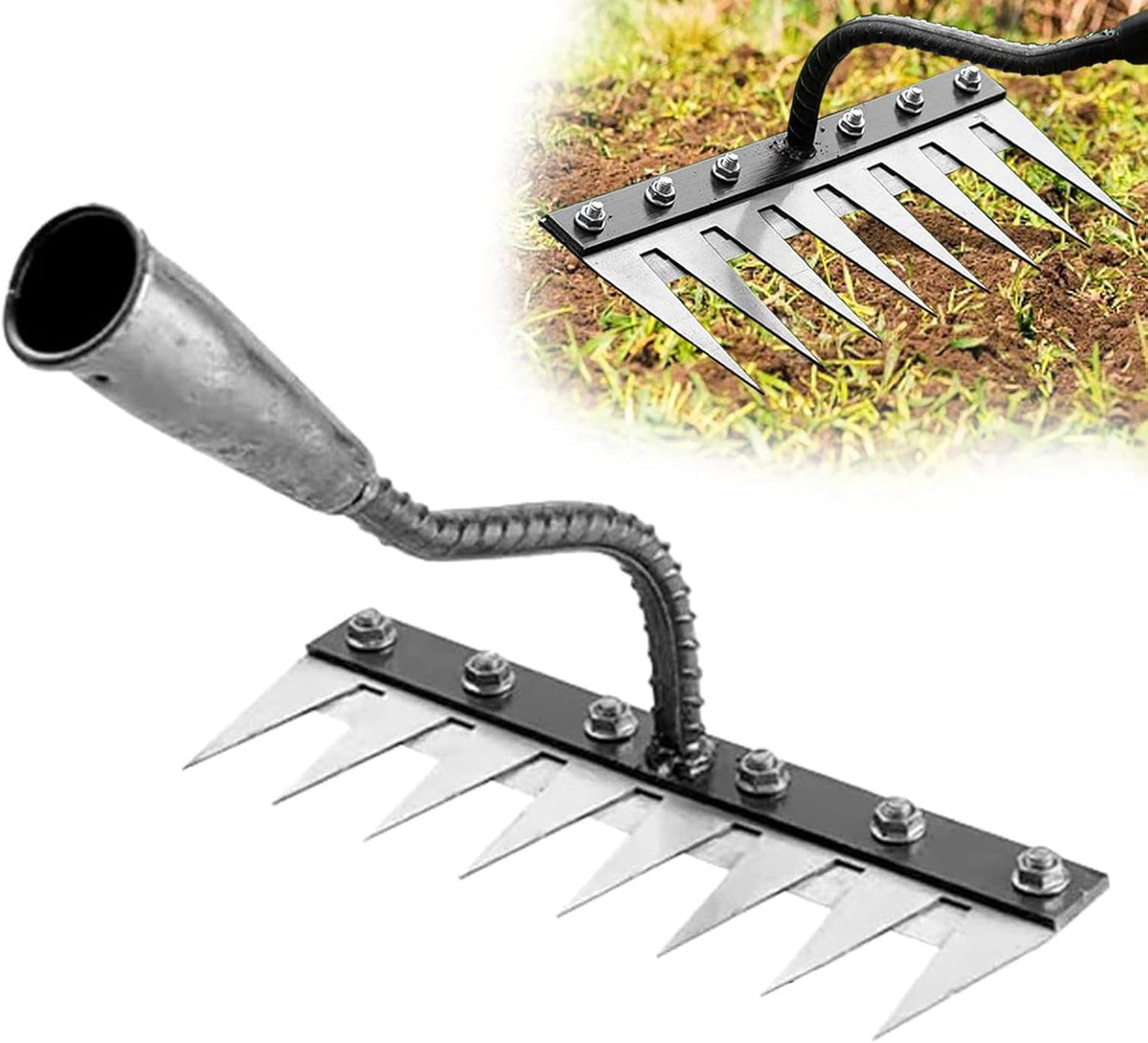Weed Puller Tool - Upgrade Iron Weeding Rake, 2026 New Iron Rake for Gardening and Weeding, 8 Teeth Manual Weeder Remover Too, Detachable Garden Weeder Tool for Dethatching Lawn Loosening