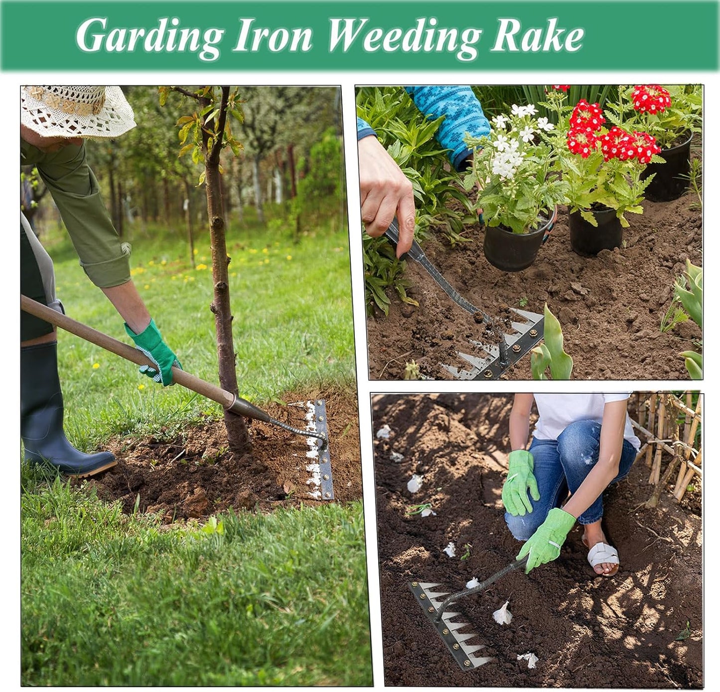 Weed Puller Tool - Upgrade Iron Weeding Rake, 2026 New Iron Rake for Gardening and Weeding, 8 Teeth Manual Weeder Remover Too, Detachable Garden Weeder Tool for Dethatching Lawn Loosening