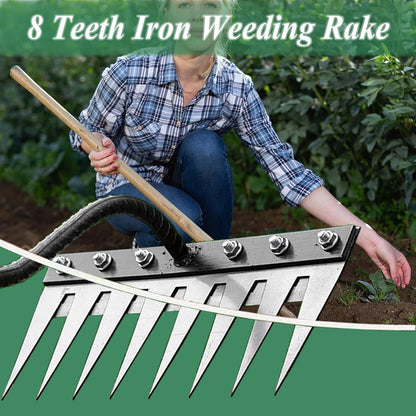 Weed Puller Tool - Upgrade Iron Weeding Rake, 2026 New Iron Rake for Gardening and Weeding, 8 Teeth Manual Weeder Remover Too, Detachable Garden Weeder Tool for Dethatching Lawn Loosening