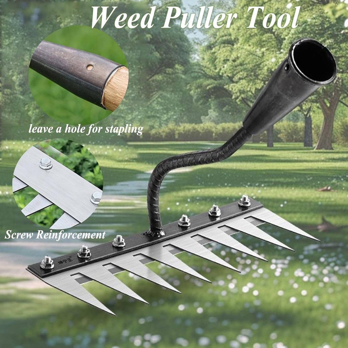 Weed Puller Tool - Upgrade Iron Weeding Rake, 2026 New Iron Rake for Gardening and Weeding, 8 Teeth Manual Weeder Remover Too, Detachable Garden Weeder Tool for Dethatching Lawn Loosening