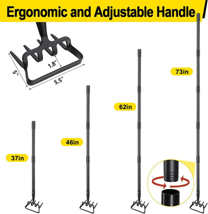 Garden Hoe, Heavy Duty Hula Hoe Garden Tool for Weeding, 62 Inch Cultivator Stirrup Hoe with Adjustable Long Handle, Action Scuffle Loop Hoe with Rake 2-in-1 Gardening Tool for Loosening Pulling Weed