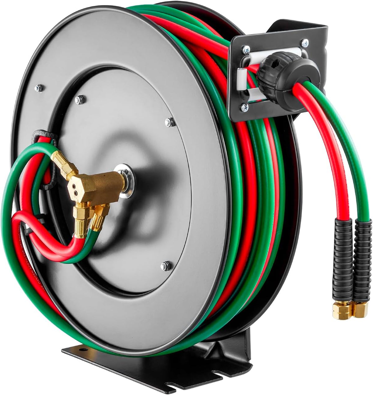 Retractable Welding Hose Reel, 1/4-Inch x 50FT Twin Oxygen Acetylene Rubber Hose up to 300PSI - T Grade. Ceiling/Wall Mounted Heavy Duty Steel Hose Reel with Auto-Rewind Feature