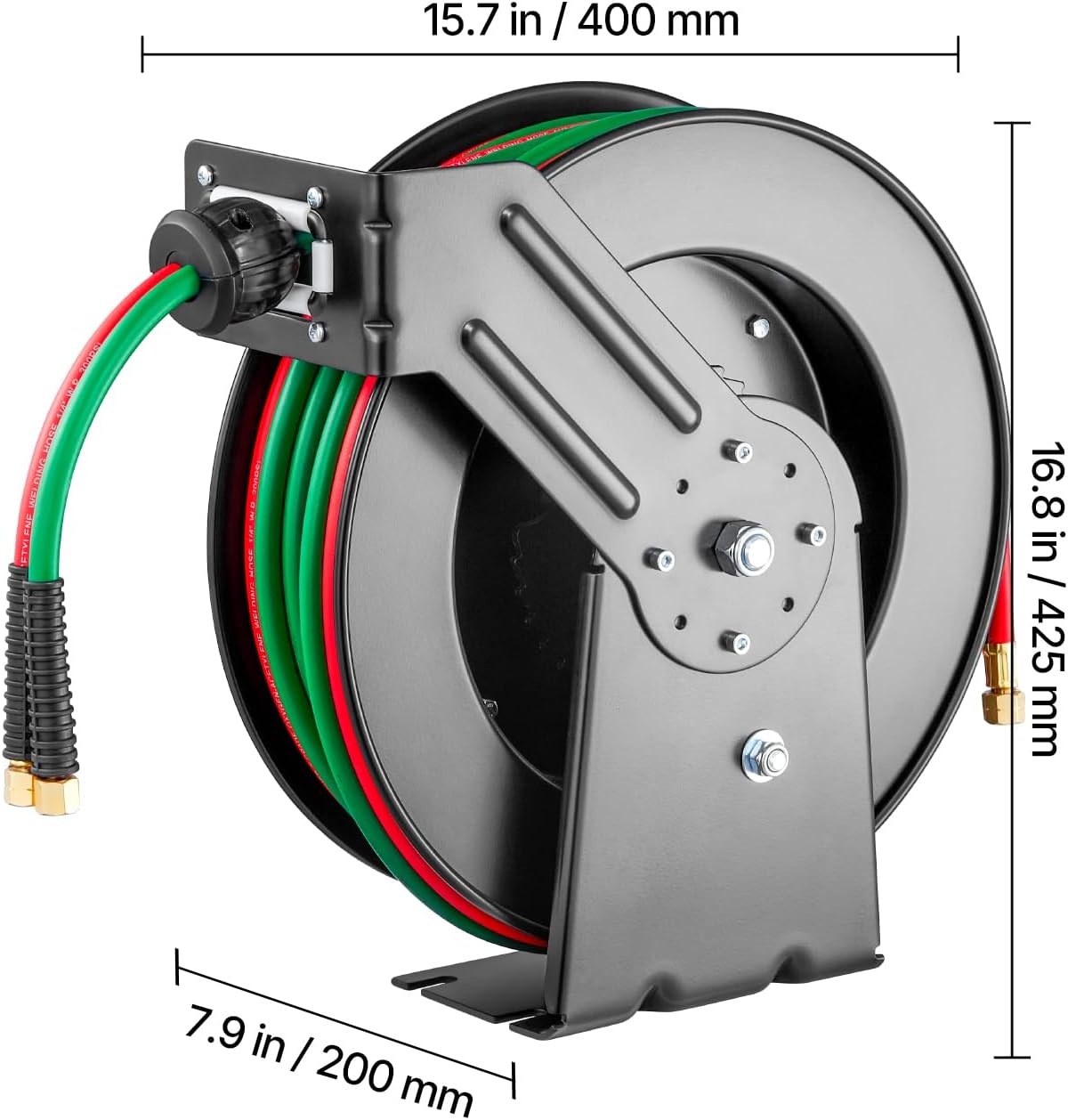 Retractable Welding Hose Reel, 1/4-Inch x 50FT Twin Oxygen Acetylene Rubber Hose up to 300PSI - T Grade. Ceiling/Wall Mounted Heavy Duty Steel Hose Reel with Auto-Rewind Feature