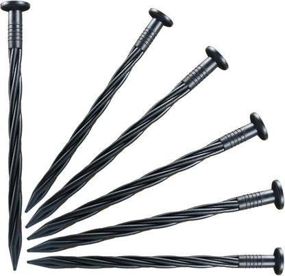 60-Pack 8 Inch Black Plastic Spiral Pointed Garden Stakes for Landscape Edging, Paver, Tent, Weed Barrier