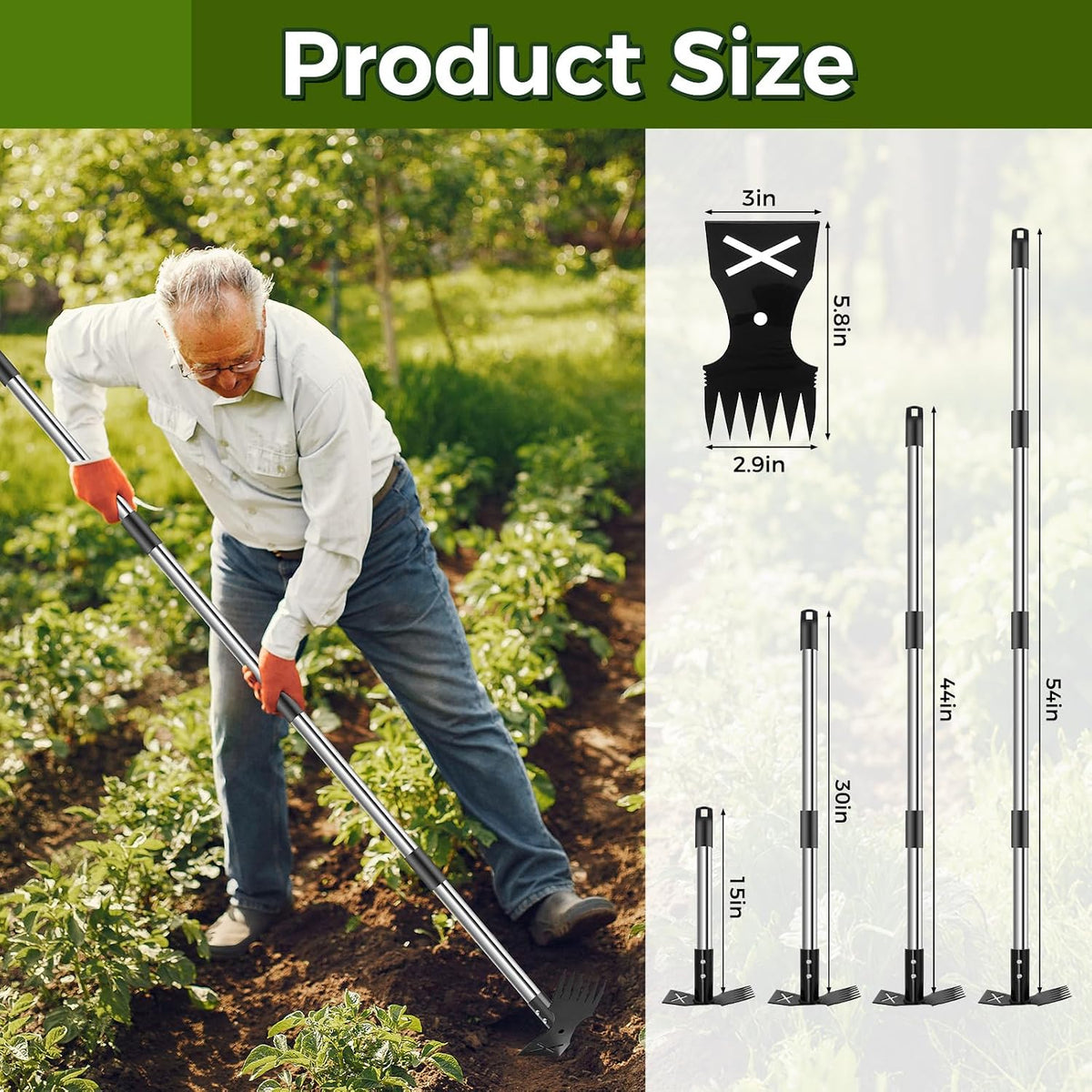 Weed Puller Tool with Long Handle - 54" Heavy Duty Manual Weeder & Garden Hoe, 2 in 1 Uprooting Tool for Yard, Lawn, Flower Bed, and Patio, Durable Weed Remover for Gardening (54")
