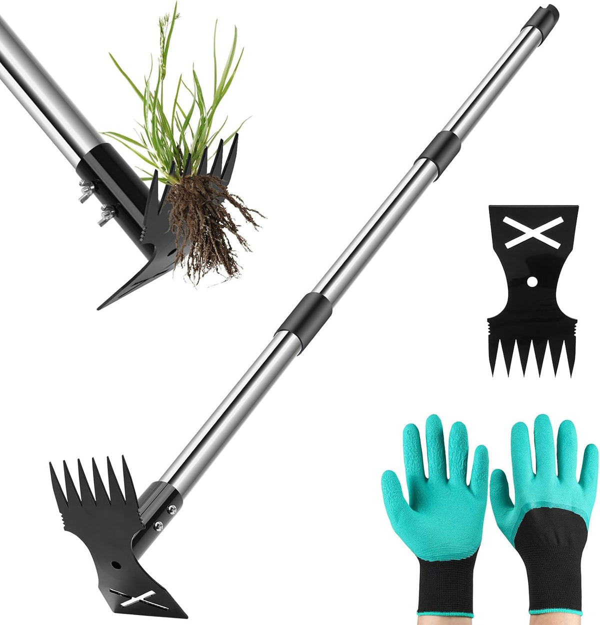 Weed Puller Tool with Long Handle - 54" Heavy Duty Manual Weeder & Garden Hoe, 2 in 1 Uprooting Tool for Yard, Lawn, Flower Bed, and Patio, Durable Weed Remover for Gardening (54")