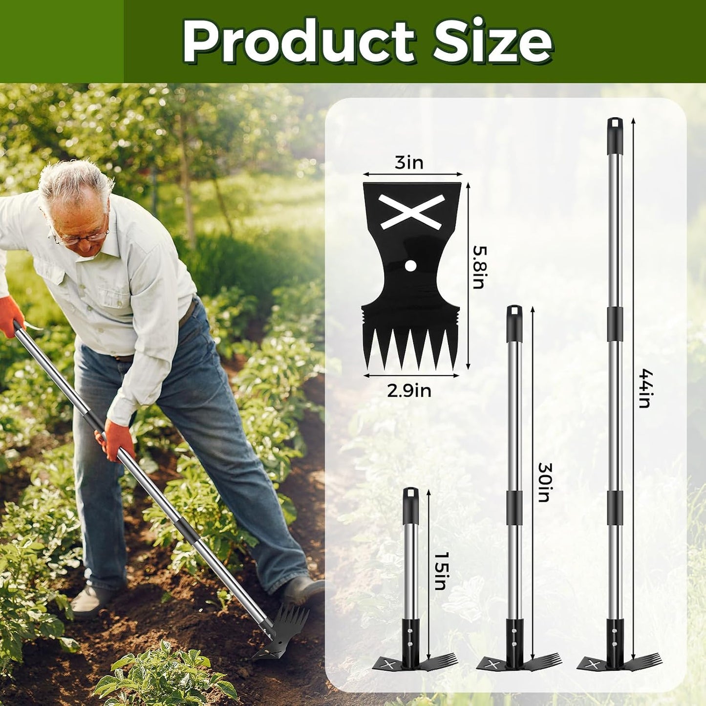 Weed Puller Tool with Long Handle - 54" Heavy Duty Manual Weeder & Garden Hoe, 2 in 1 Uprooting Tool for Yard, Lawn, Flower Bed, and Patio, Durable Weed Remover for Gardening (54")
