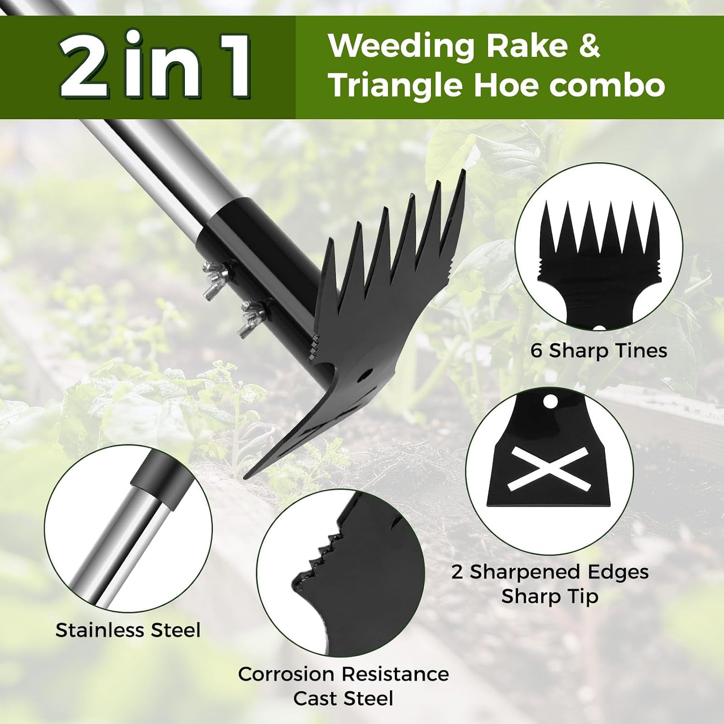 Weed Puller Tool with Long Handle - 54" Heavy Duty Manual Weeder & Garden Hoe, 2 in 1 Uprooting Tool for Yard, Lawn, Flower Bed, and Patio, Durable Weed Remover for Gardening (54")