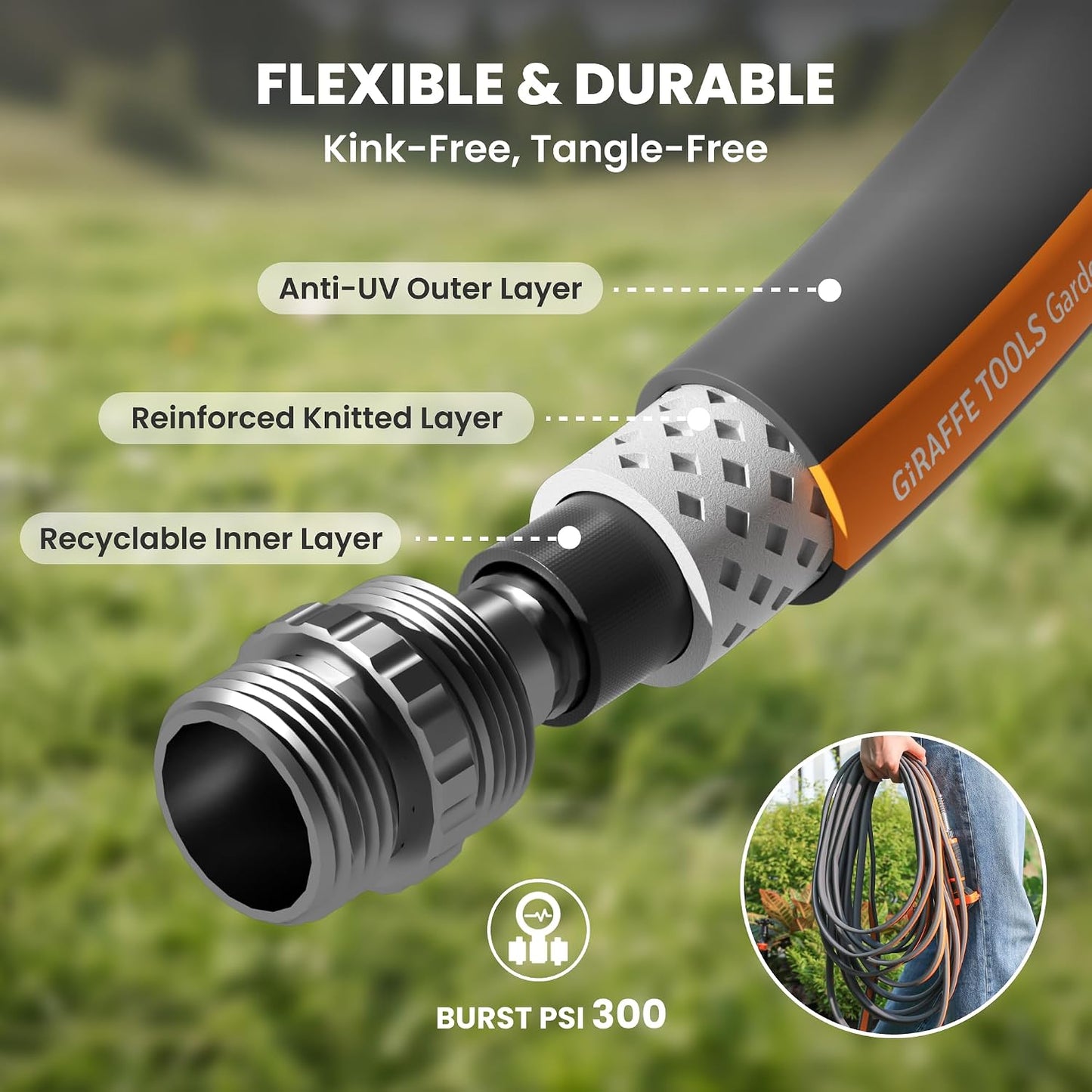 10FT Garden Hose Lay Flat Lightweight Flexible Water Hose