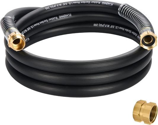5/8 IN. × 10FT. Heavy Duty Rubber Garden Hose, High Flow 5/8" I.D. Brass Fitting No Memory Durable Heavy Duty Water Hose Leader Hose for Watering, Irrigation, Water Transfer Pump